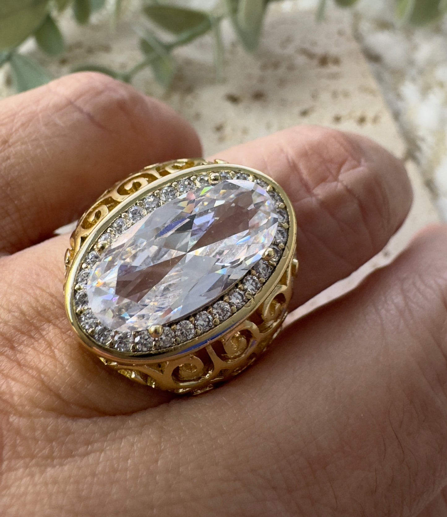 Round Oval Chunky Crystal Ring