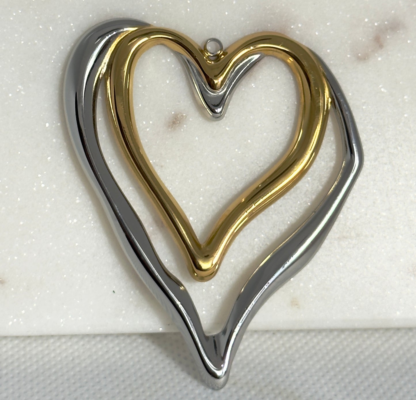 Two-Tone Double Heart Stainless Steel Charm
