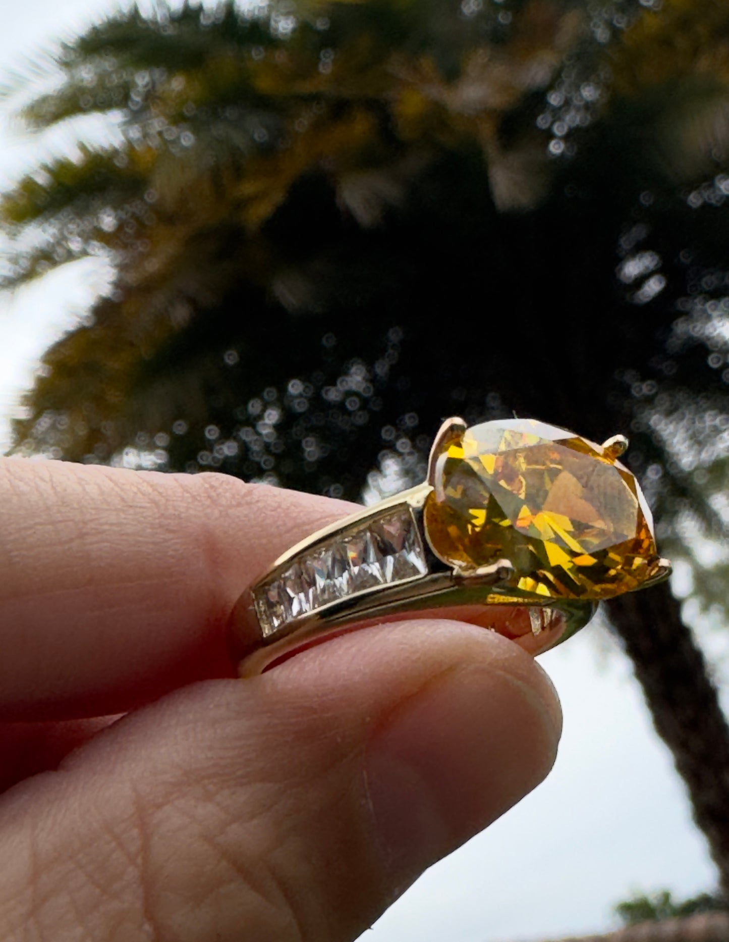 Oval Yellow Stone With Crystal Band