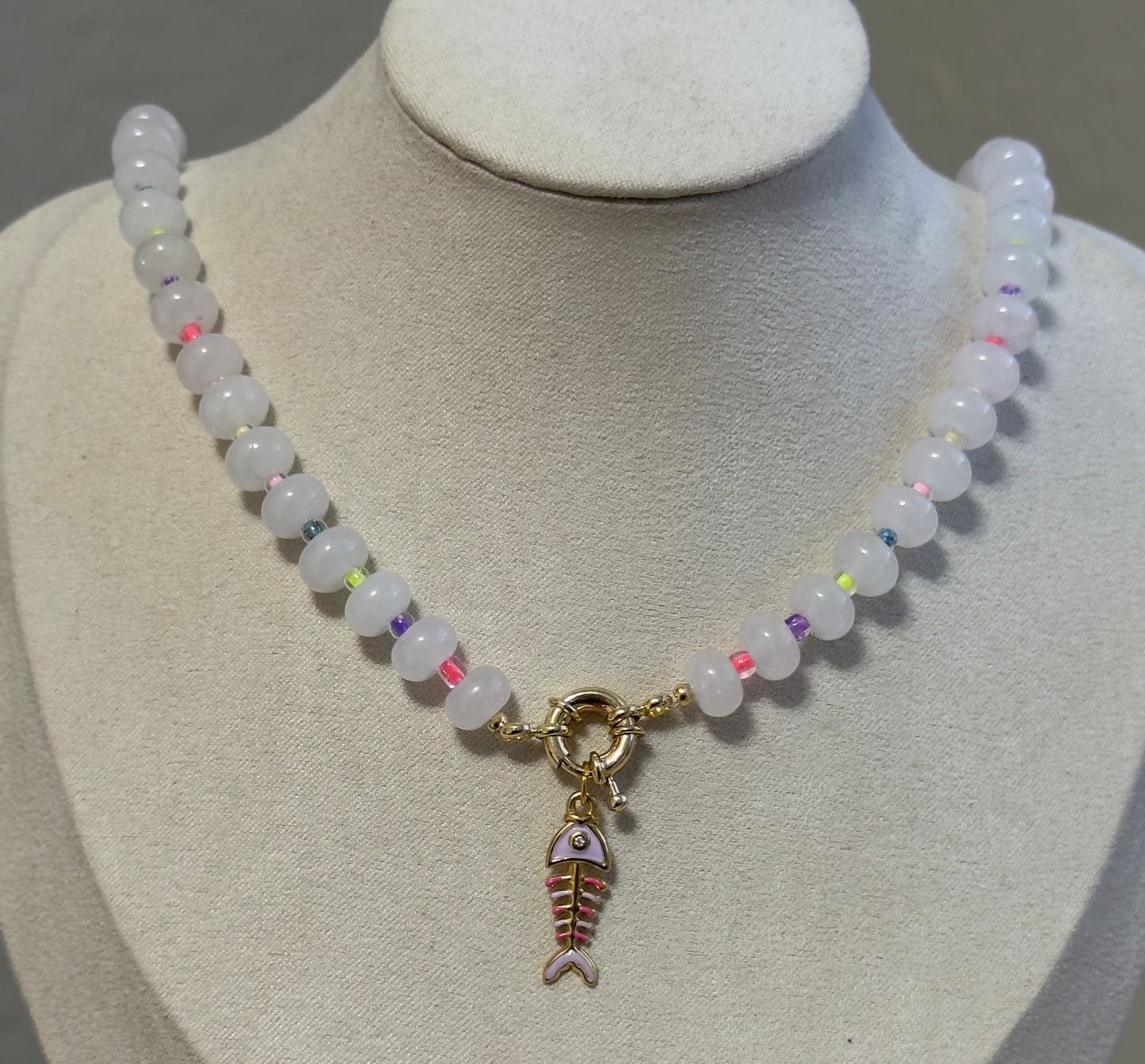 White Jade Rainbow Beaded Necklace
