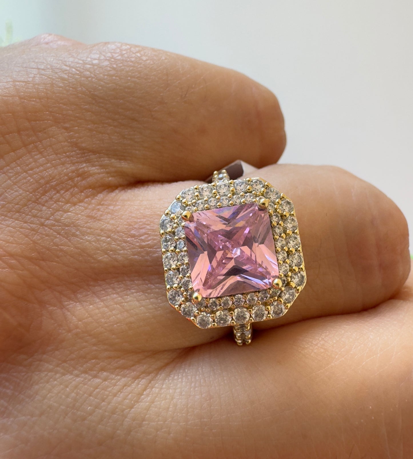 Pink Square Crystal Ring