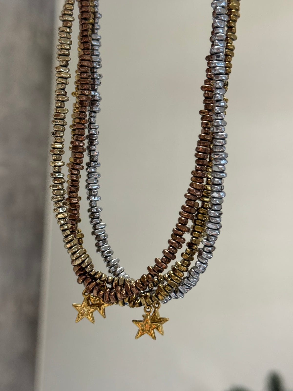 Handmade Hematite Star Charm Necklace – Gold, Silver & Rose Gold