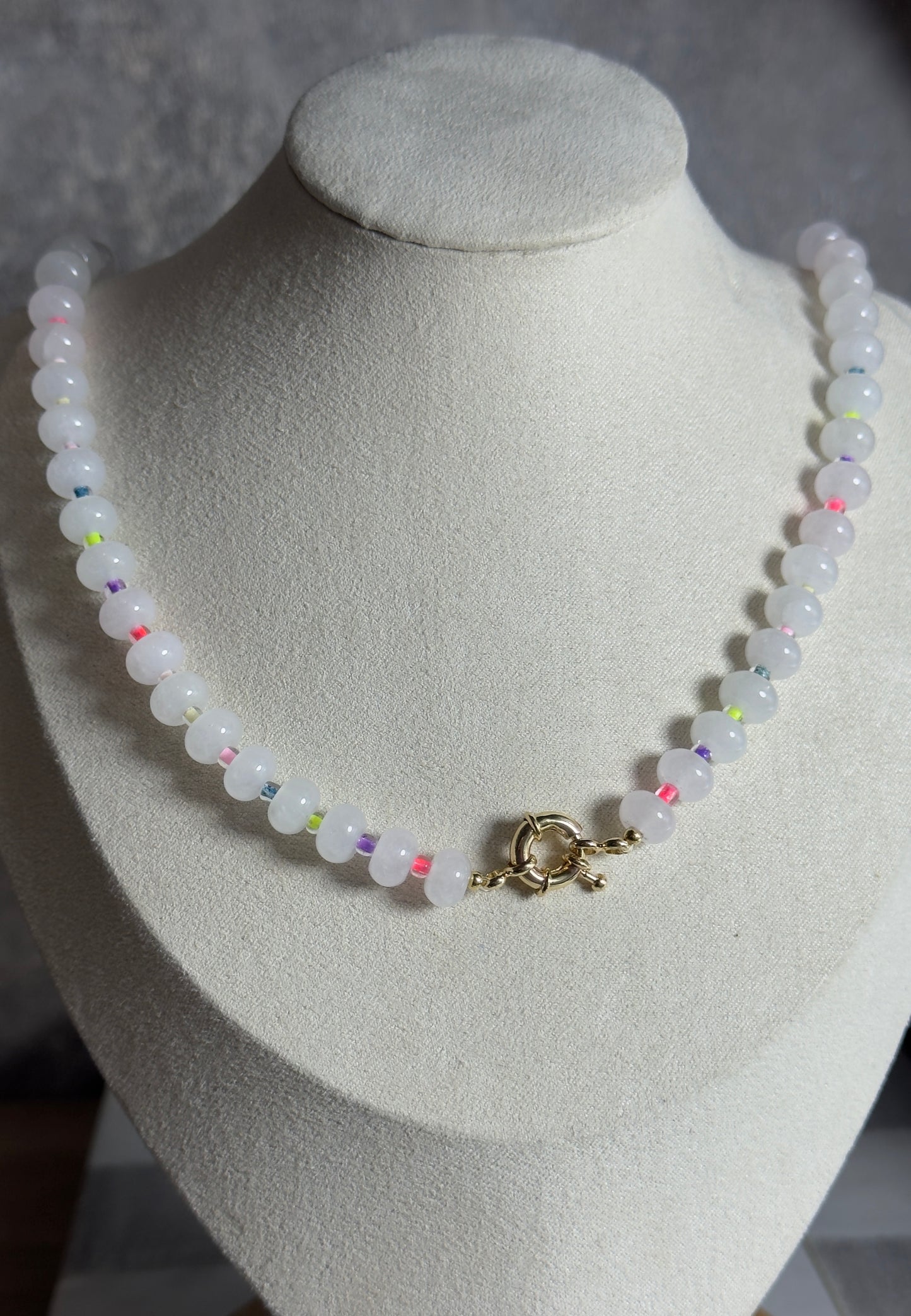 White Jade Rainbow Beaded Necklace