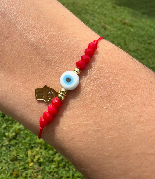 Small Beaded Eye With Hamsa Hand