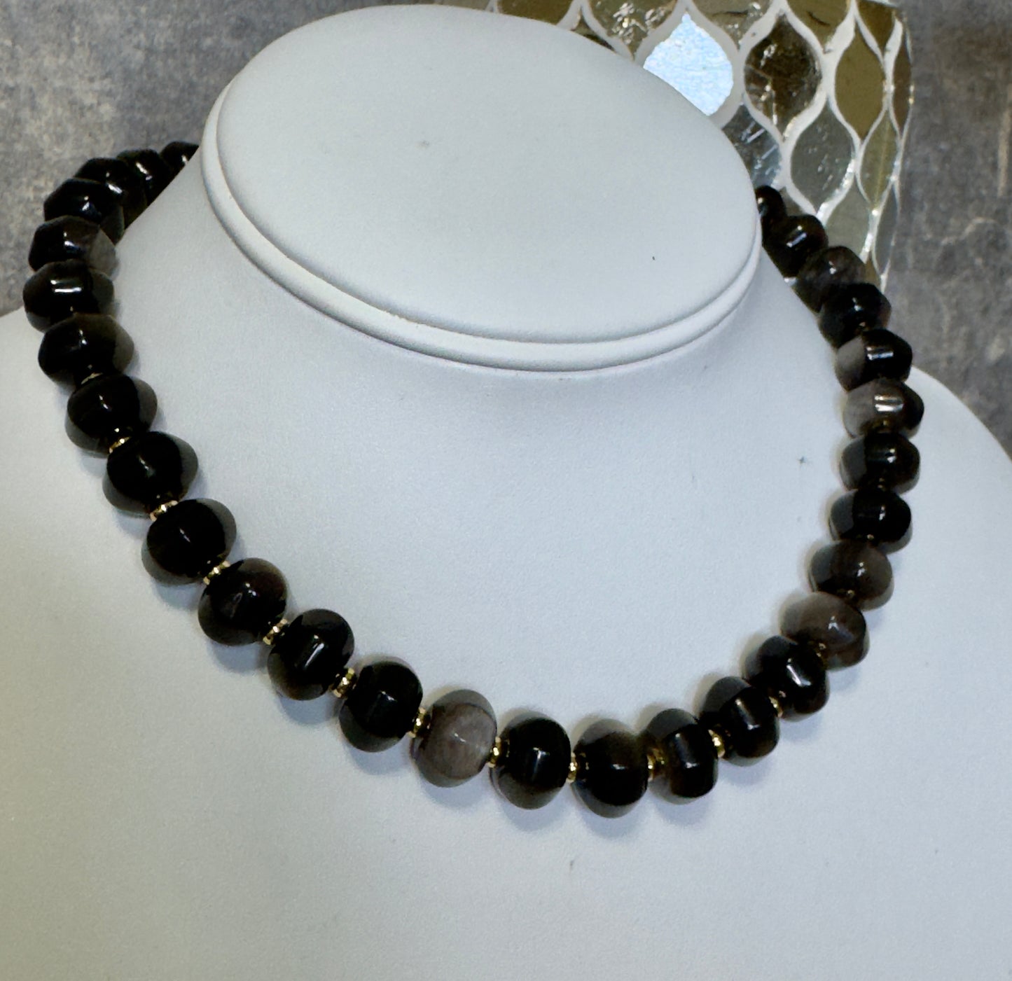 Silver Obsidian Natural Stone Necklace