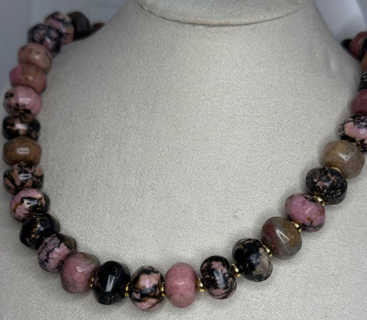 Natural Rhodonite Gemstone Chunky Necklace