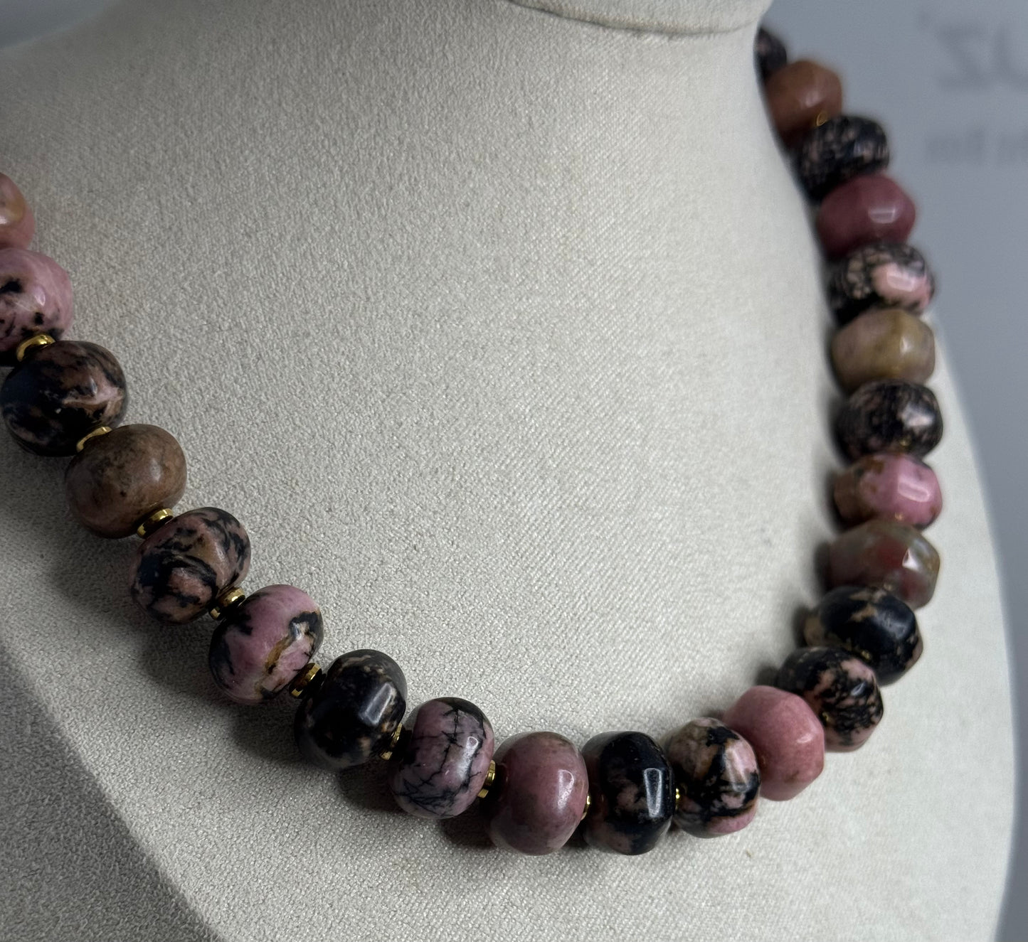 Natural Rhodonite Gemstone Chunky Necklace