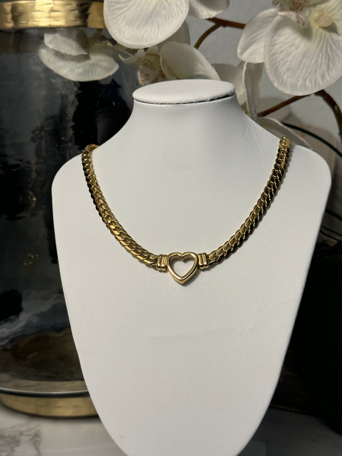 Thick Cuban Chain Heart Necklace Stainless Steel Love Collar Necklace