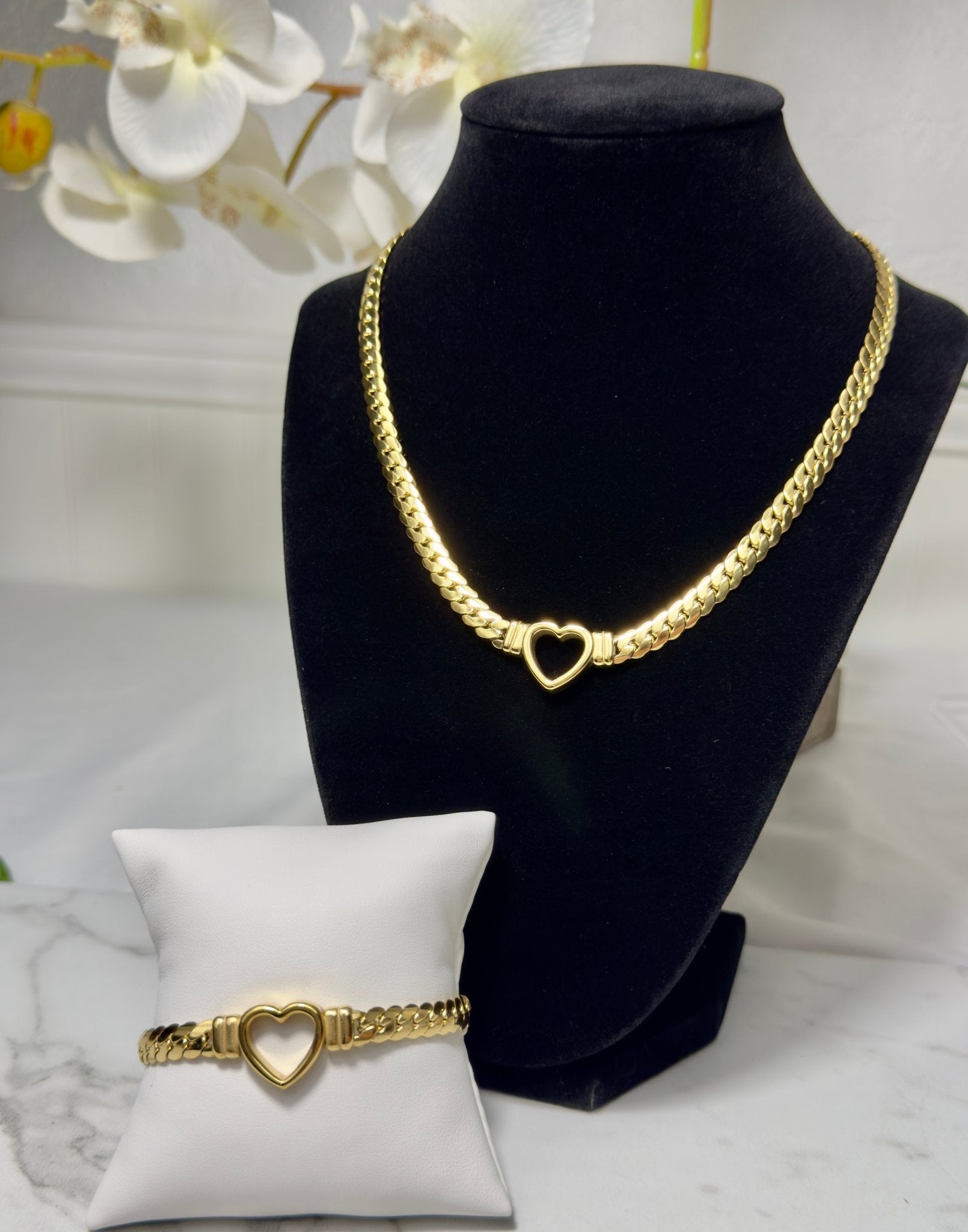 Cuban link heart set 14kt gold plated - Figi JewelsChain