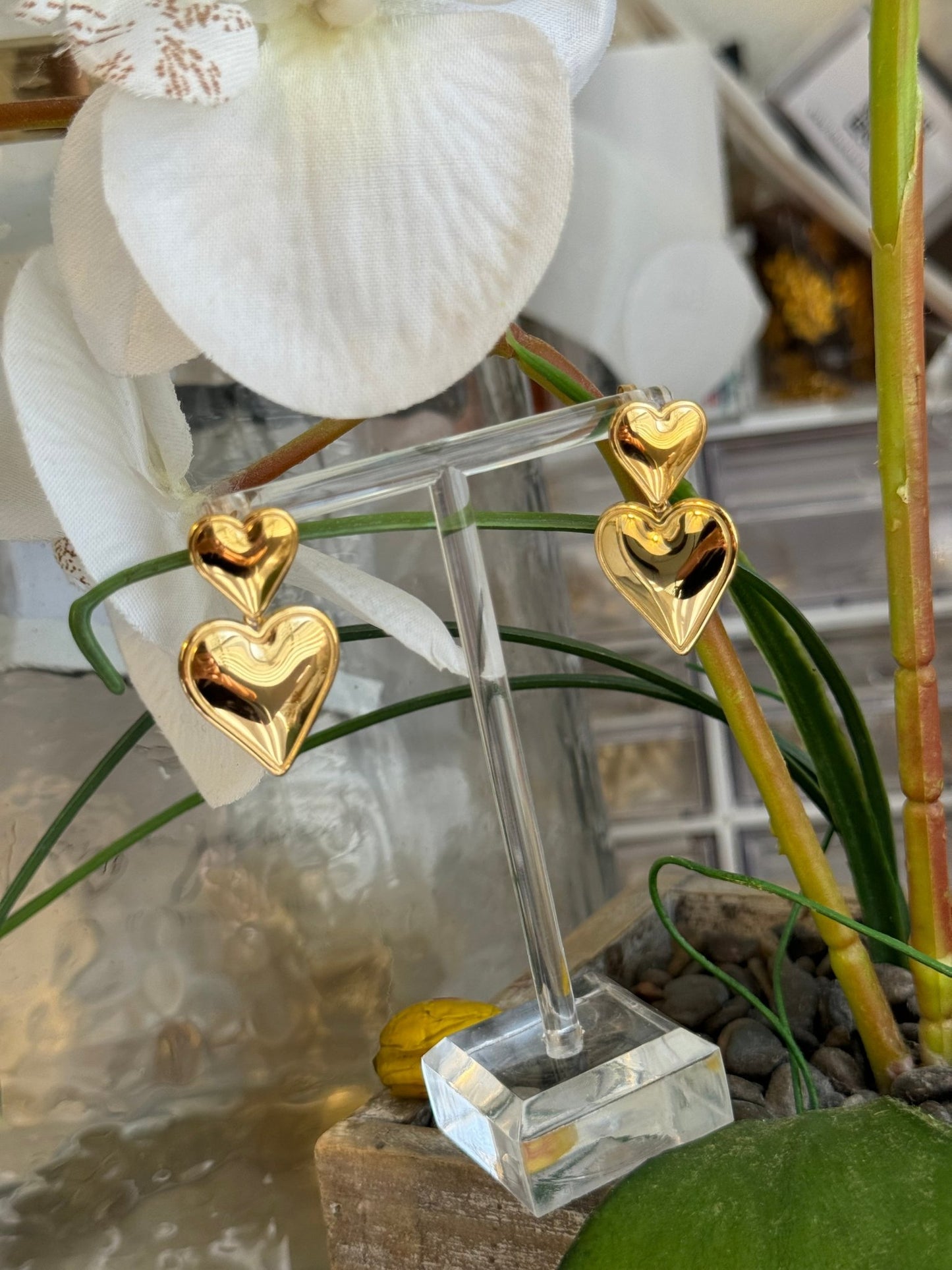 Double heart shaped drop earrings - Figi JewelsHoop earrings