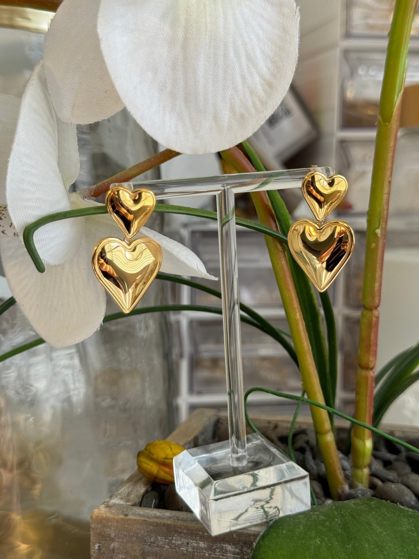 Double heart shaped drop earrings - Figi JewelsHoop earrings