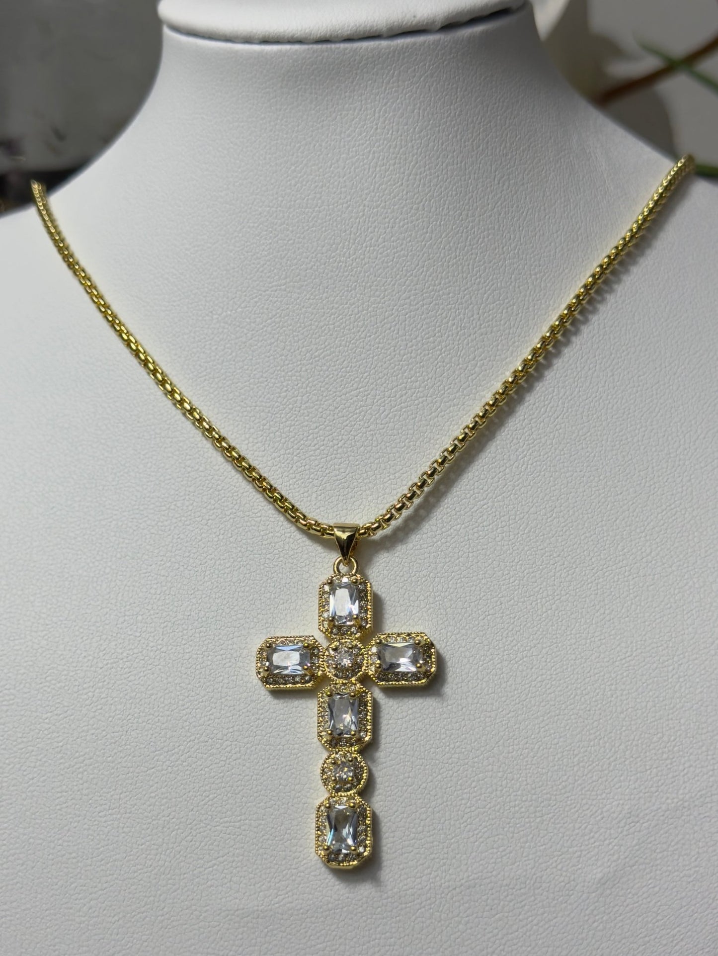 Pink/clear Fancy cross charm necklace (adjustable) - Figi Jewels