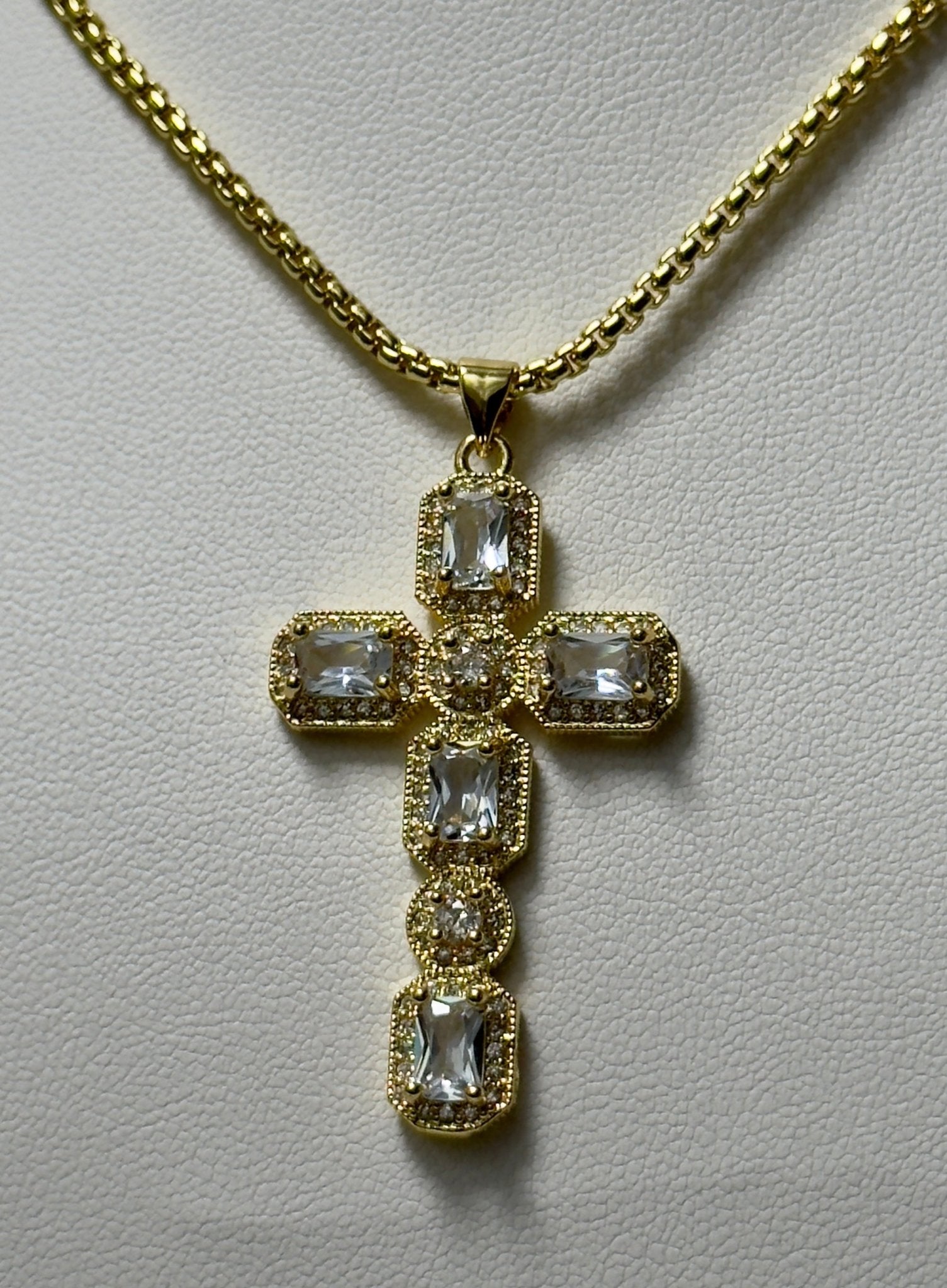 Pink/clear Fancy cross charm necklace (adjustable) - Figi Jewels