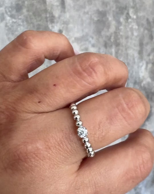 Silver Plated Beaded Crystal Ring Waterproof & Tarnish Resistant