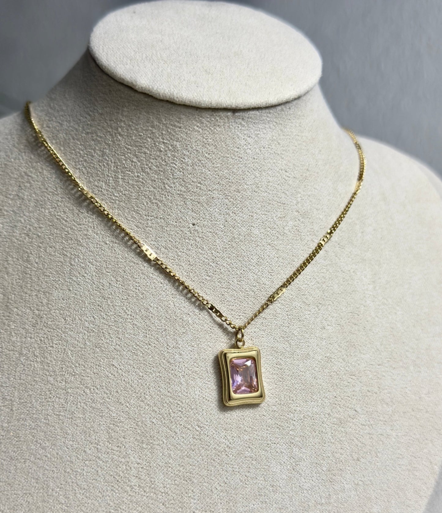 Square crystal pendant gold necklace - Figi Jewels