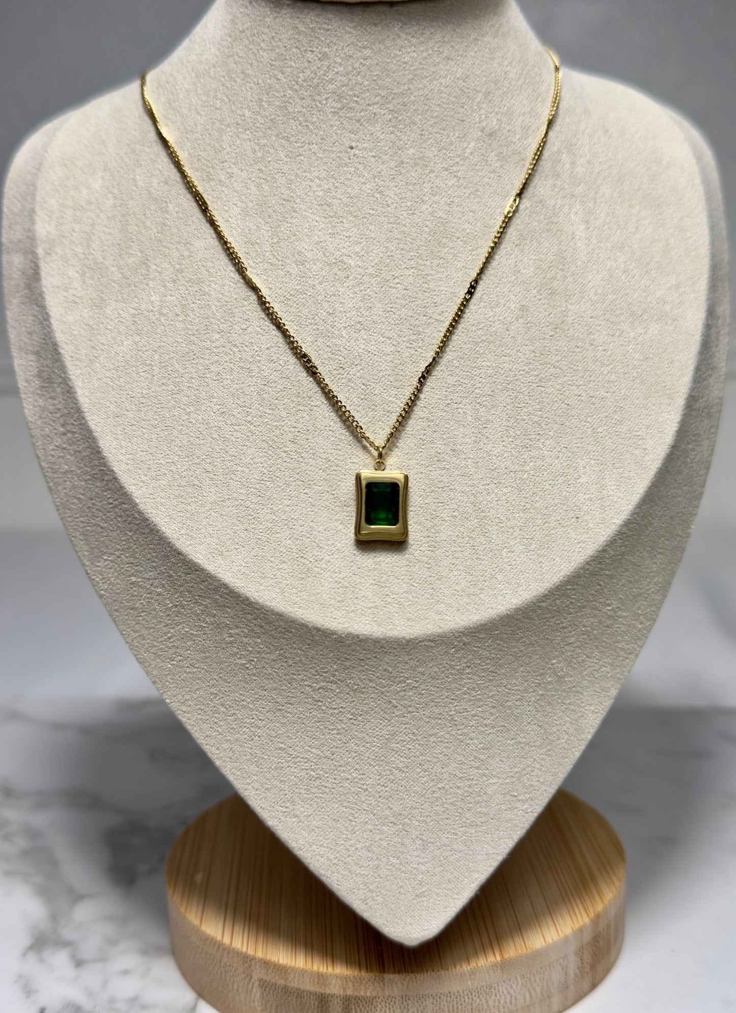 Square crystal pendant gold necklace - Figi Jewels