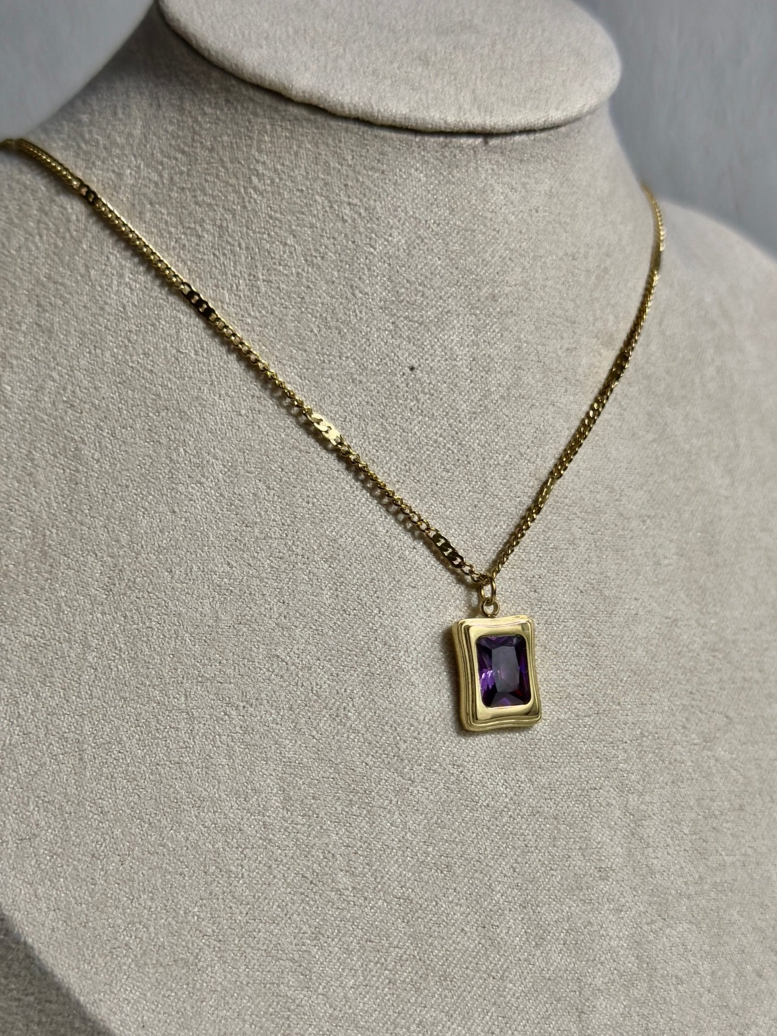 Square crystal pendant gold necklace - Figi Jewels