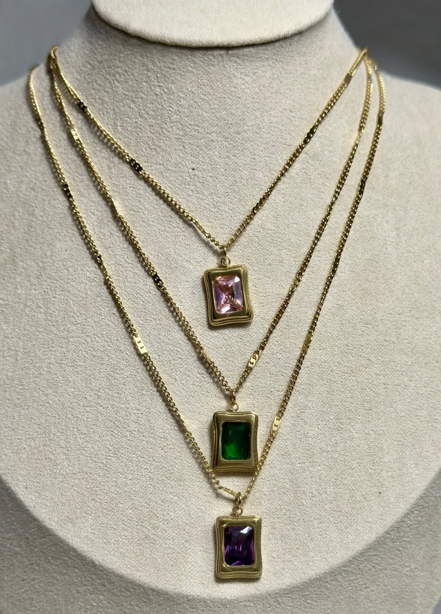 Square crystal pendant gold necklace - Figi Jewels