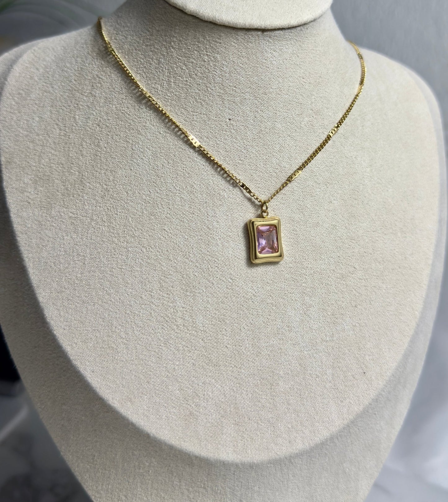 Square crystal pendant gold necklace - Figi Jewels