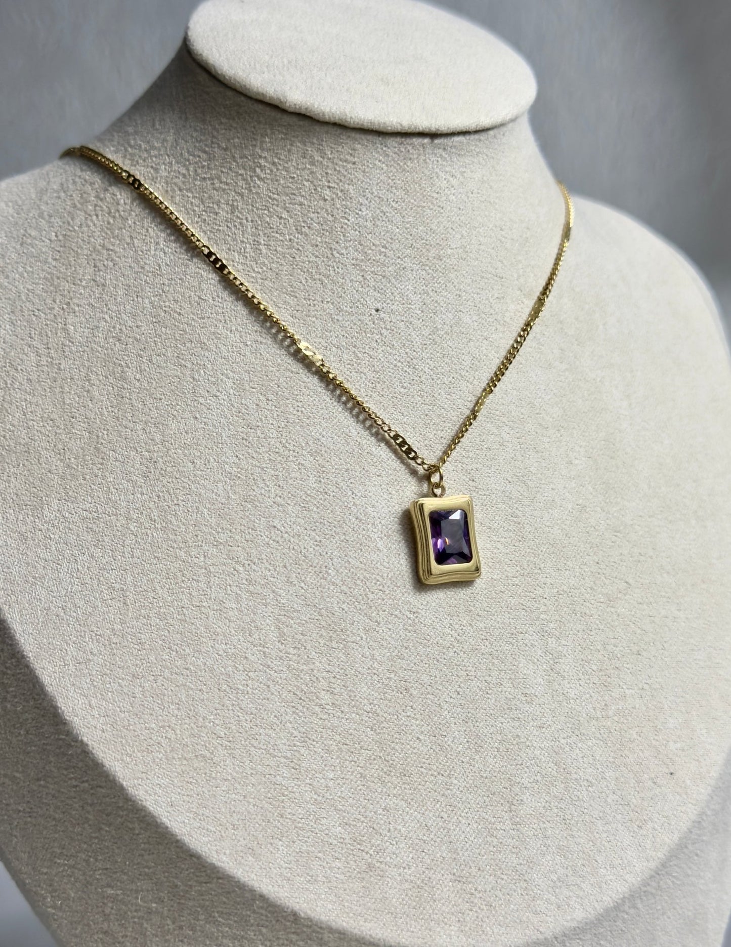 Square crystal pendant gold necklace - Figi Jewels