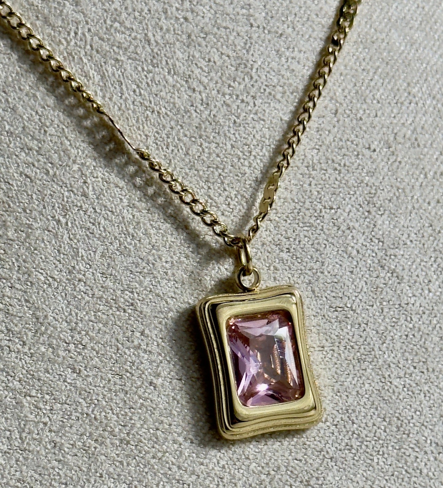 Square crystal pendant gold necklace - Figi Jewels