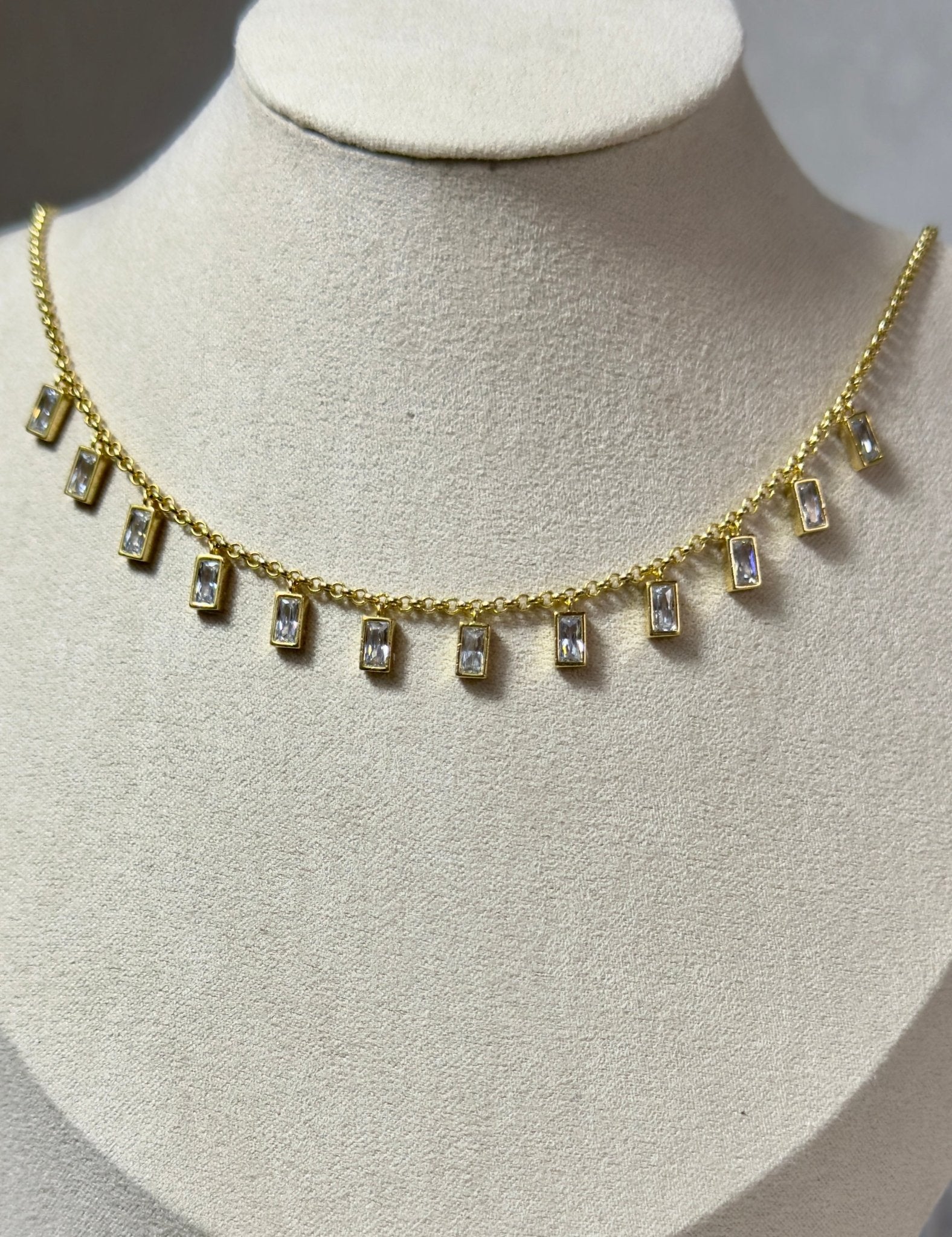 Square zirconium 14kt gold plated necklaces - Figi Jewels