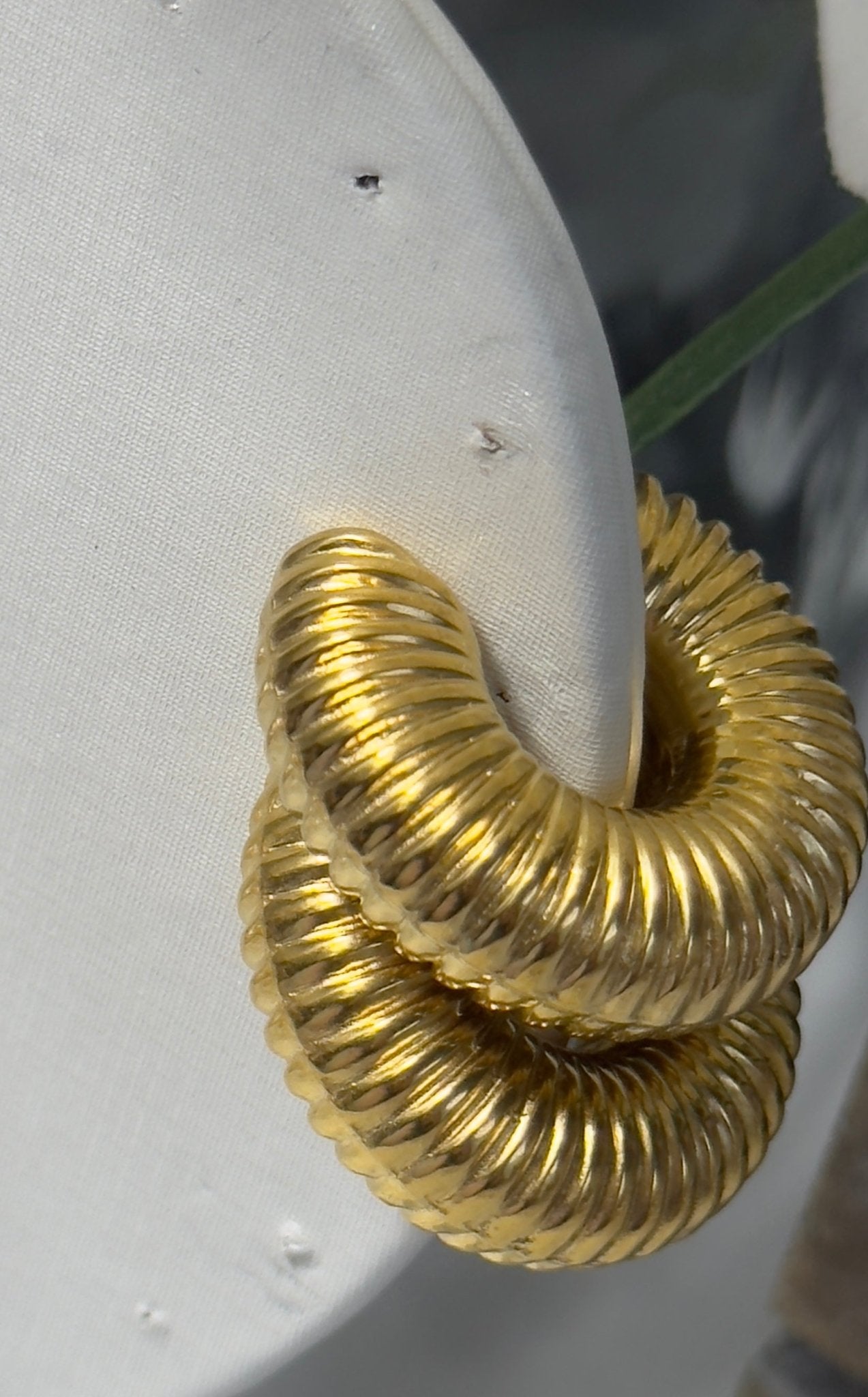 Striking gold hallowed chunky ear cuff with striped bottega in stainless steel (the pair) - Figi Jewels