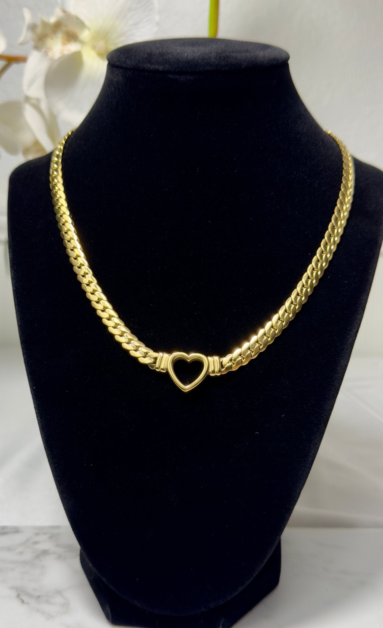 Thick Cuban chain heart necklace stainless steel love collar necklace - Figi Jewels