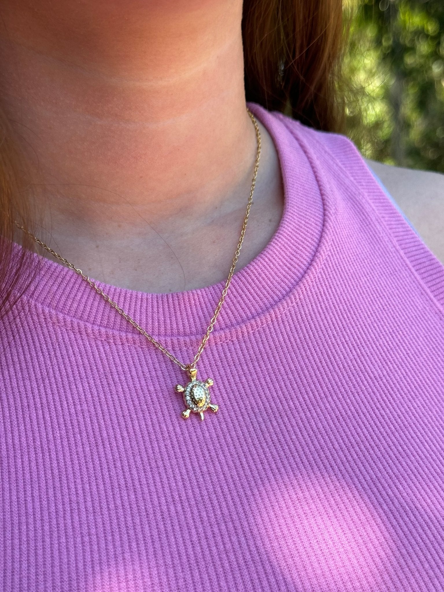 Turtle necklace with crystals 14kt gold plated - Figi JewelsNecklaces