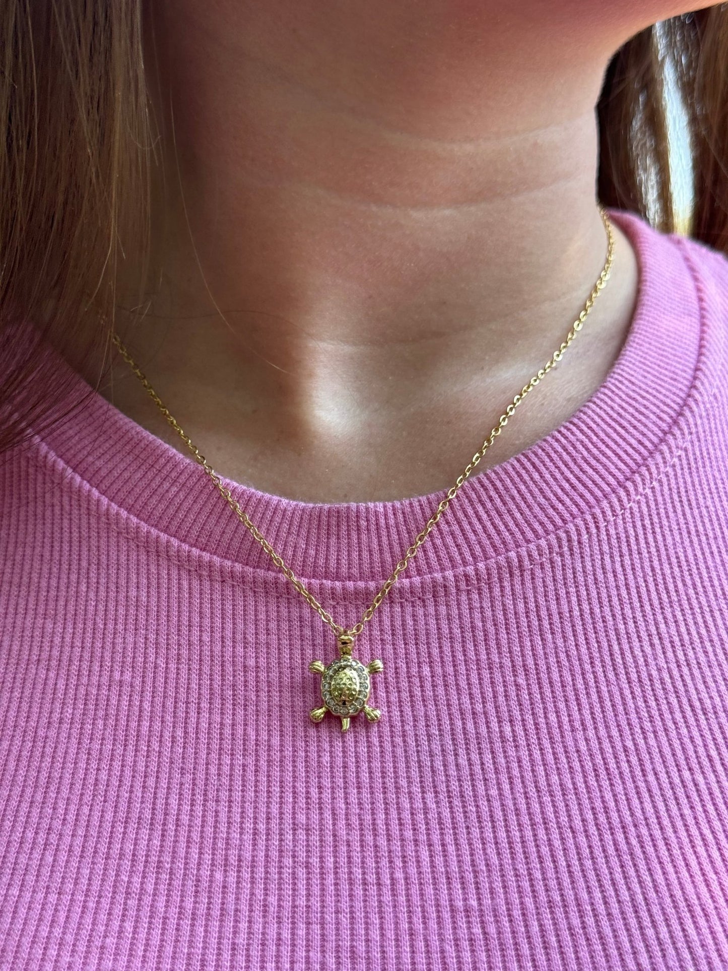 Turtle necklace with crystals 14kt gold plated - Figi JewelsNecklaces